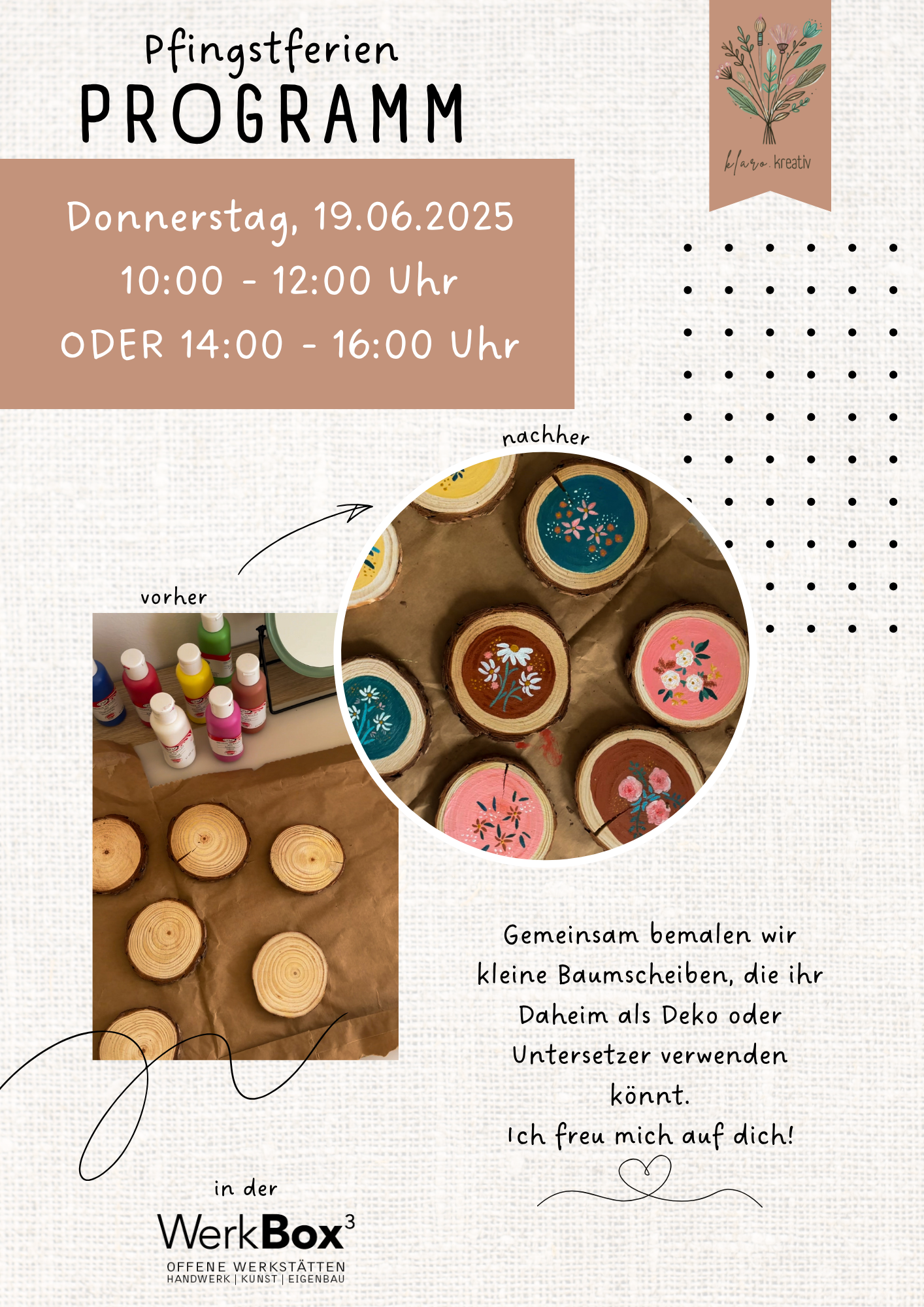 Bunte Baumscheiben – Malspaß in den Pfingstferien